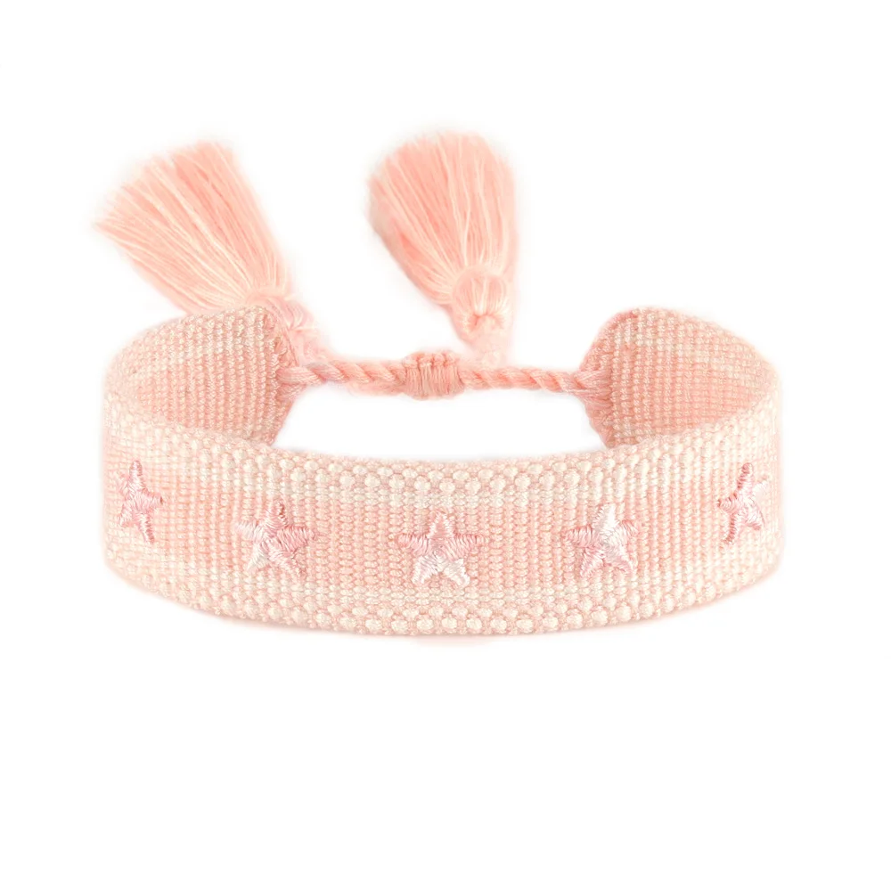5pcs Heart LOVE Star Evil Eyes Embroidered Bracelet Wholesale Handmade Jewelry Wedding Gift Bracelet Party Tassel Wristband