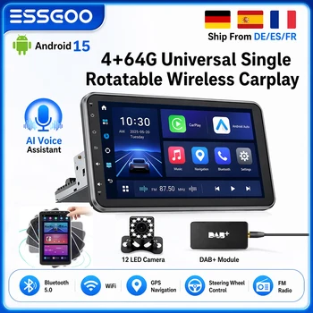ESSGOO Radio de Auto Universal con Android 15, Pantalla Giratoria de 10.1 Pulgadas, Reproductor Multimedia con Carplay, GPS, Navegador y Estéreo Automotriz 1