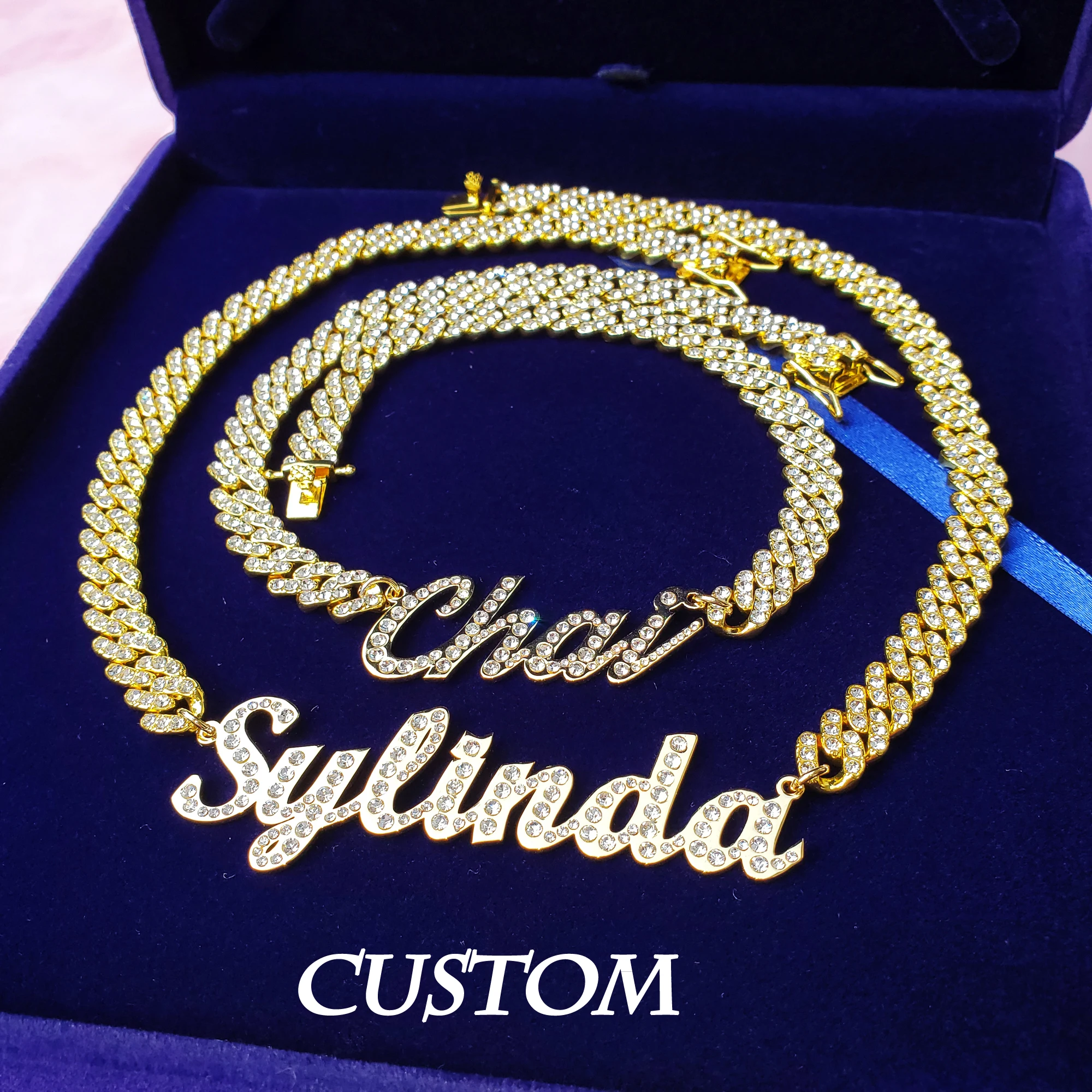 Personalized Name Necklace Stainless Steel with Rhinestone Cuban Chain Choker Necklace Perfect Gift for Her Part Prom Jewelry 20mm stainless steel watchband for huami amazfit gts samsung gear s2 classic garmin vivoactive 3 universal rhinestone decorative d chain watch strap silver