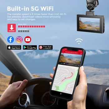 LINGDU LD02 Lite Dash Cam 3inch Screen 4K Front 1080P Rear Camera 5.8Gh WiFi GPS Voice Control 24H Parking Monitor Night Vision