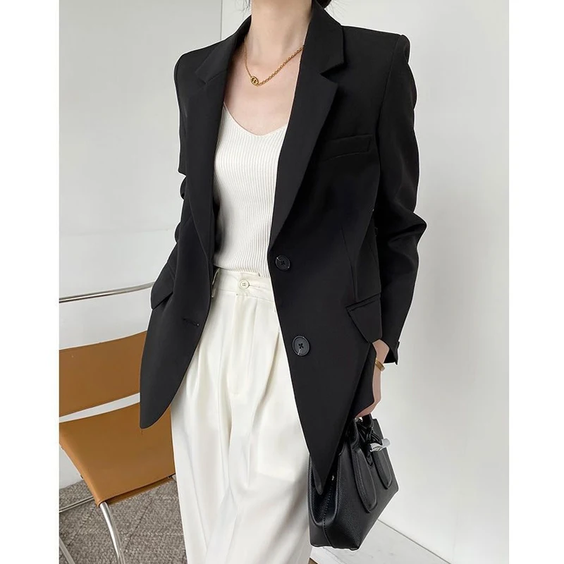 Women Spring Trendy Minimalist Commuter Solid Loose Blazers Jacket Office Lady Elegant Chic Notched Collar Long Sleeve Suit Coat
