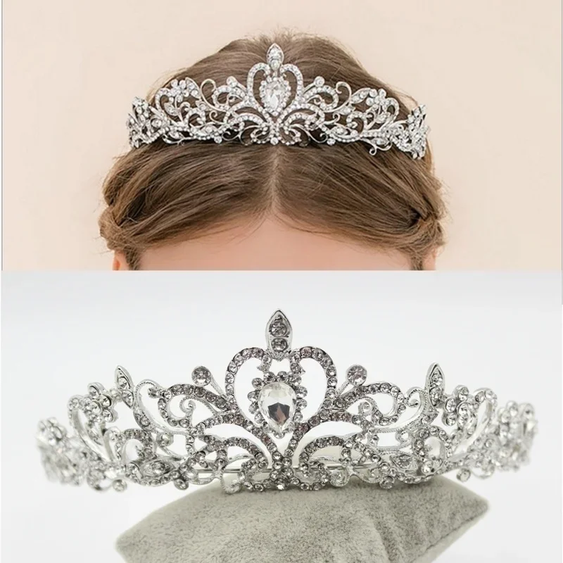 Hot Wedding Hair Tiara Crystal Bridal Crown Silver Color Diadem Veil Tiaras Wedding Hair Accessories Headpieces Head Jewelry