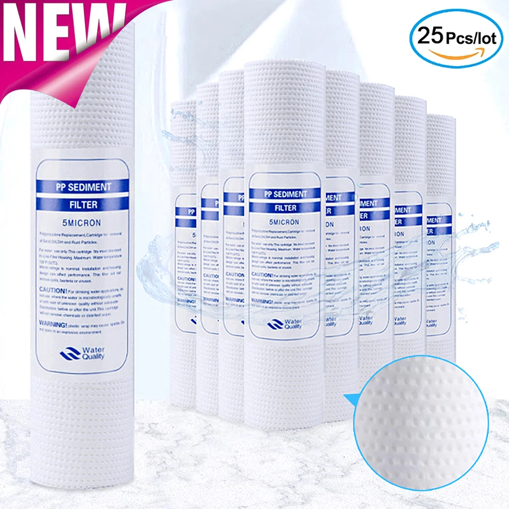 10 Inch PP Cotton Filter 1/5 Micron Sediment Water Filter Purifier Cartridge Reverse Osmosis Element Ultra Filtration 25pcs water filter 2pcs t33 cartridge housing diy t33 shell filter bottle 4pcs fittings water purifier for reverse osmosis system