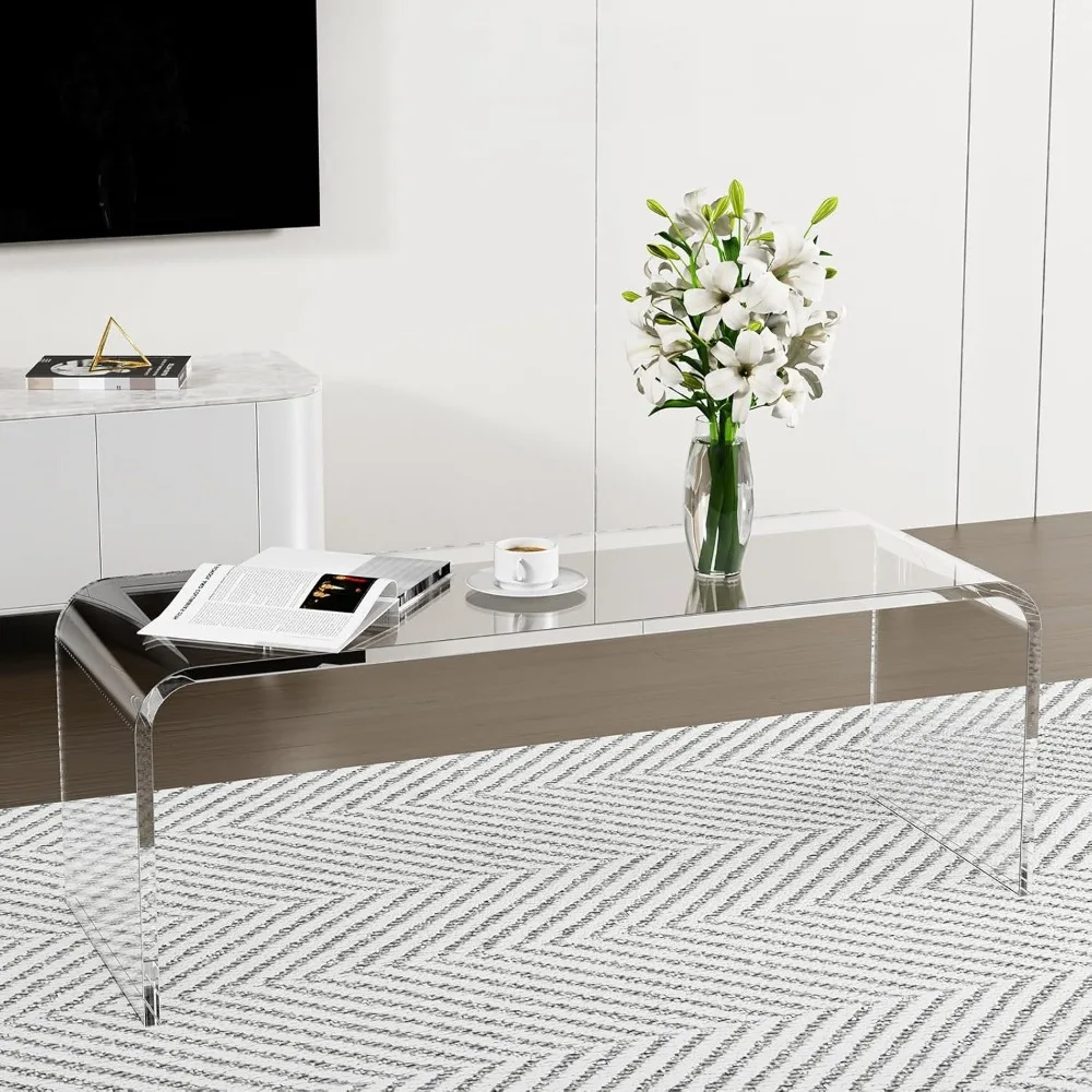 Premium Acrylic Coffee Table, 44" L x 16" W x 16'' H x 4/5'' Thick Clear Tea Table, Multipurpose Waterfall Rectangle Lucite Tabl 5