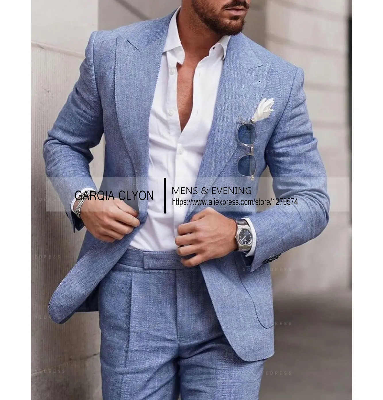 Traje de negocios para hombre, esmoquin de lana a cuadros con solapa de muesca y doble botonadura para boda (Blazer y pantalones), 2 piezas