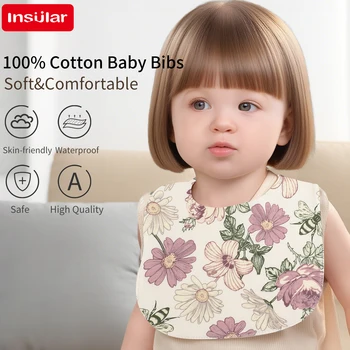 Baby Waterproof Bibs U-shaped Saliva Towel 2-layer Skin-friendly Meal Cotton Water-absorbing Cloth Milk Spitting Burp Drool 1-3Y 1