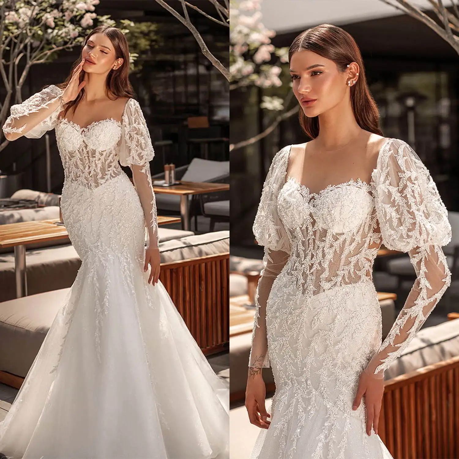 

Classic Mermaid Gown Wedding Dresses Appliques Pattern Lace Bridal Gowns Big Size Vestidos De Novia Custom Size Colour