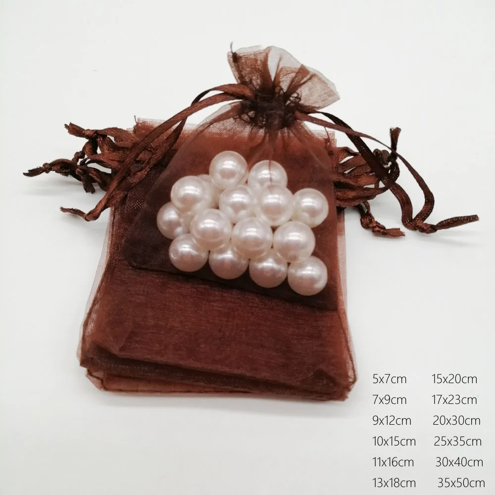 

1000 шт., коричневые мешки из органзы на шнурке