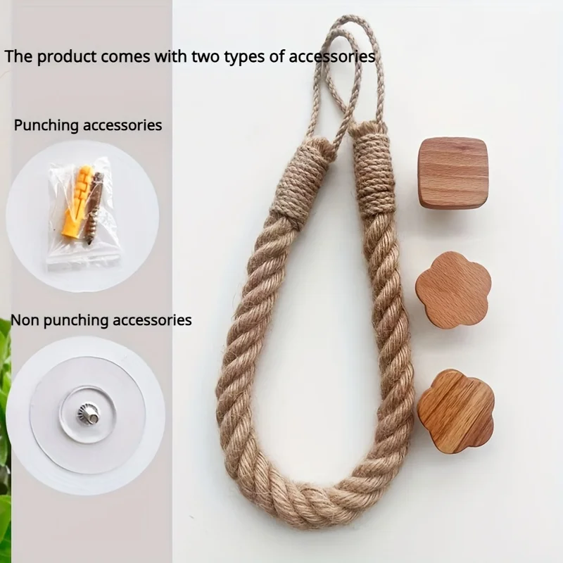 1PC Simple Hemp Rope Toilet Paper Holder, Bathroom Tissue Storage Rack, Non Perforated Hand Woven Wall Mounted Towel Rack