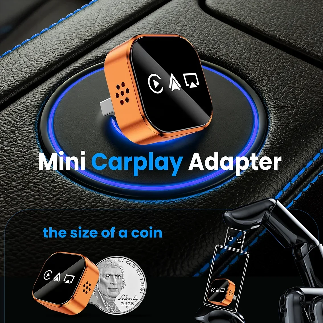 Adaptador Inalámbrico Carplay 4 en 1 Actualizado 2026, Mini Compacto, Plug and Play, WiFi de Doble Banda, Compatible con Apple y Android Auto 4
