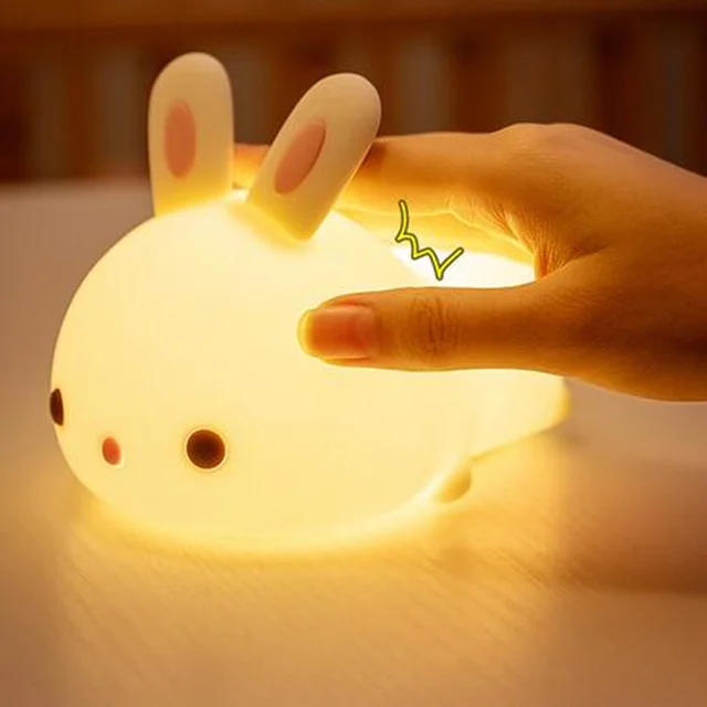 Touch Sensor RGB LED Rabbit Night Light 16 Colors USB Rechargeable Silicone Bunny Lamp for Children Baby Toy Festival Gift 1