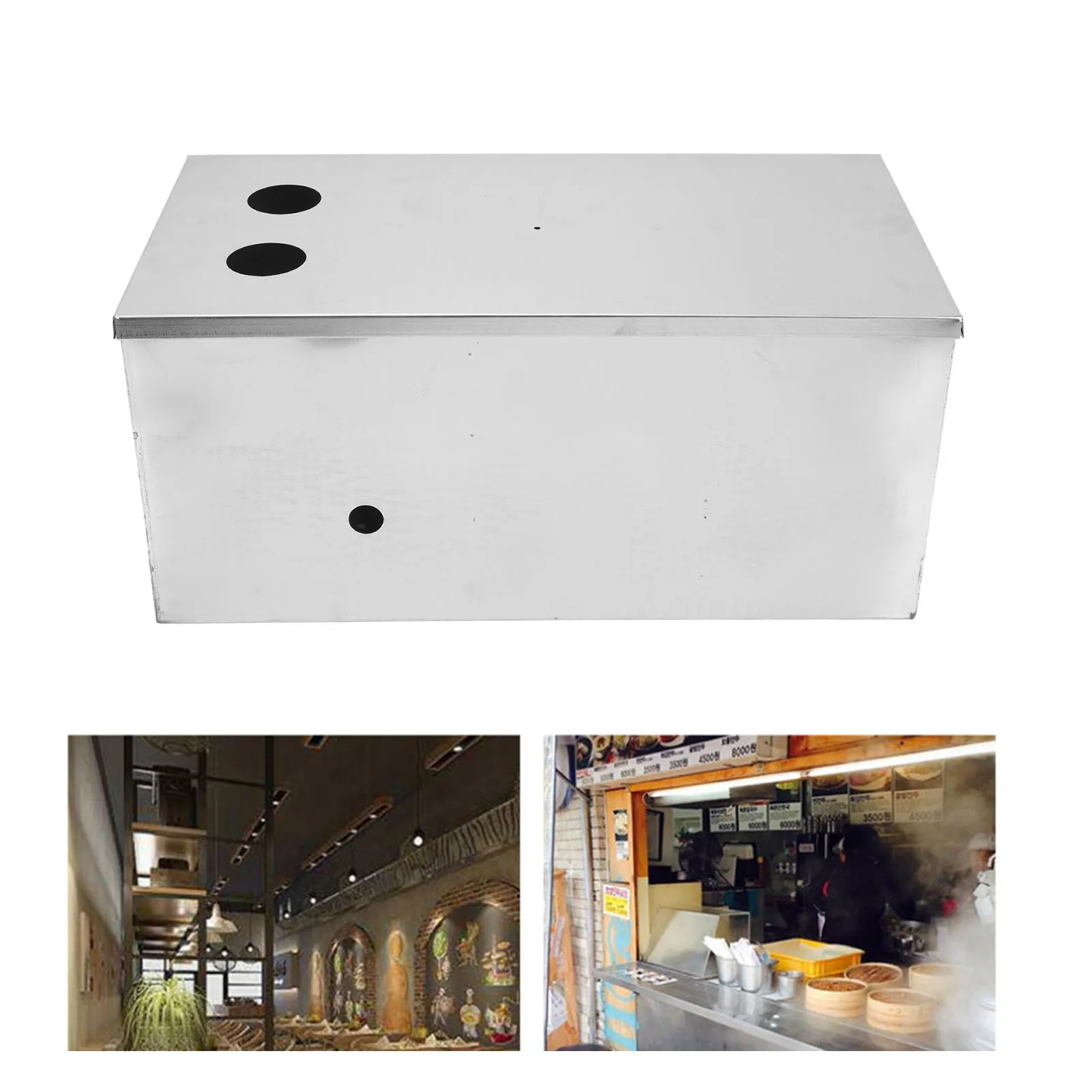 Grease Trap 3 Stage Filtration Grease Trap Stainless Steel Interceptor for Kitchen Restaurant 50x25cm Dual Holes