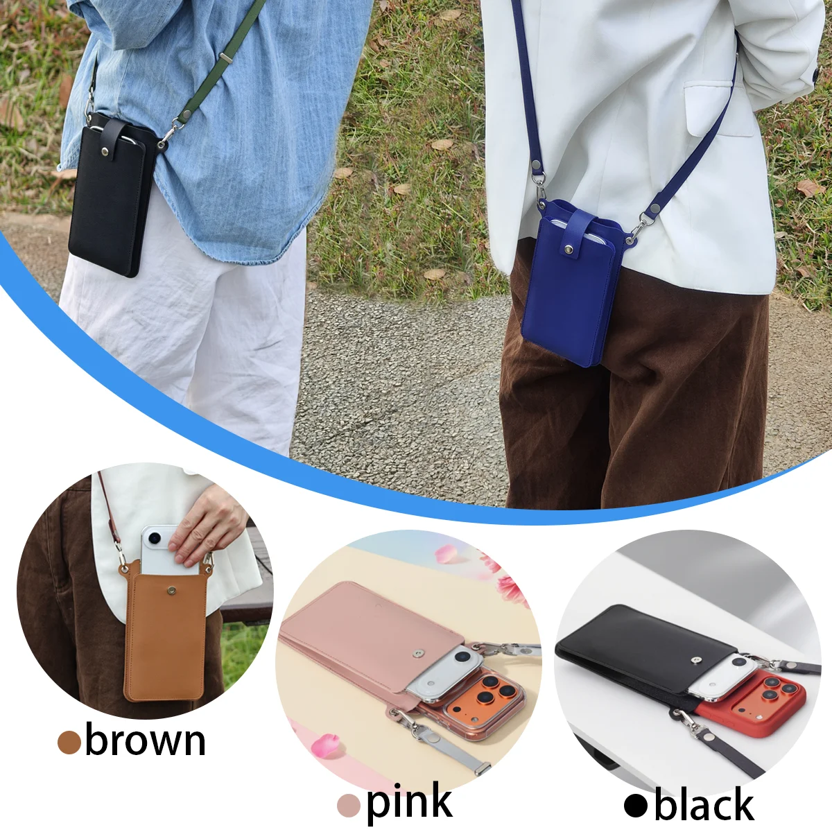 Elegant Leather Crossbody Phone Bag with Adjustable Strap - Anti-Lost & Anti-Scratch Design