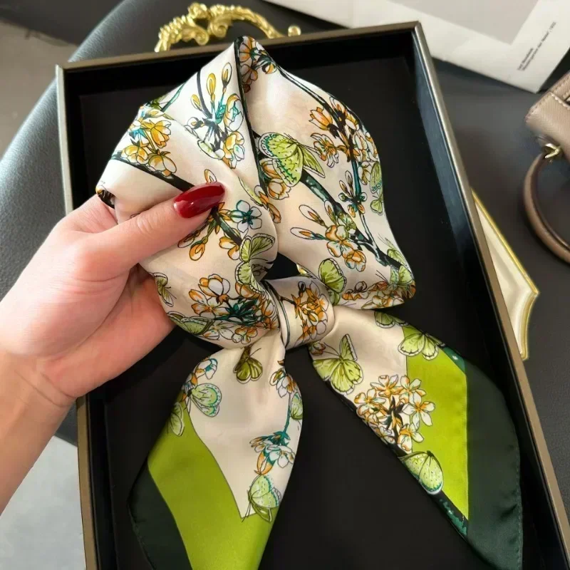Women Head Silk Scarves Girl Luxury Silk Square Plaid Scarf Women Satin Neck Hair Tie Band Soft Work Neckerchife Scarf Hijab - 5