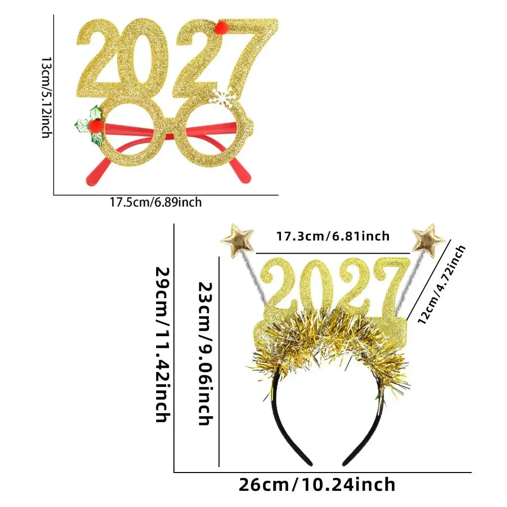 2027 New Years Eve Headband & Party Glasses Sequin 2027 Happy New Year Headband Cute Creative Glitter Hair Hoop Photo Prop Colorful Christmas Headpiece Party Decoration 6