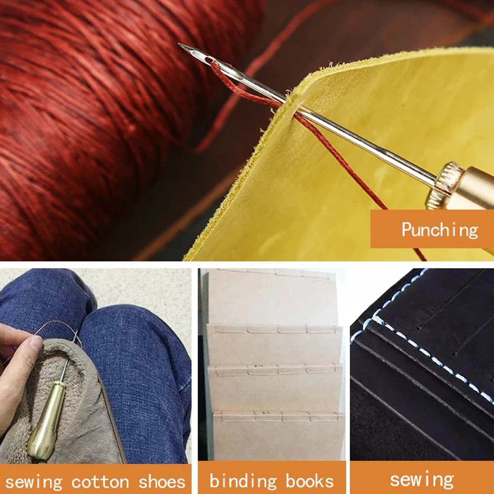 Leather Sewing Kit Leather Sewing Kit DIY Leather Sewing Awl Needle with Copper Handle Set Canvas Tent Shoes Repairing Tool Nylon Thread