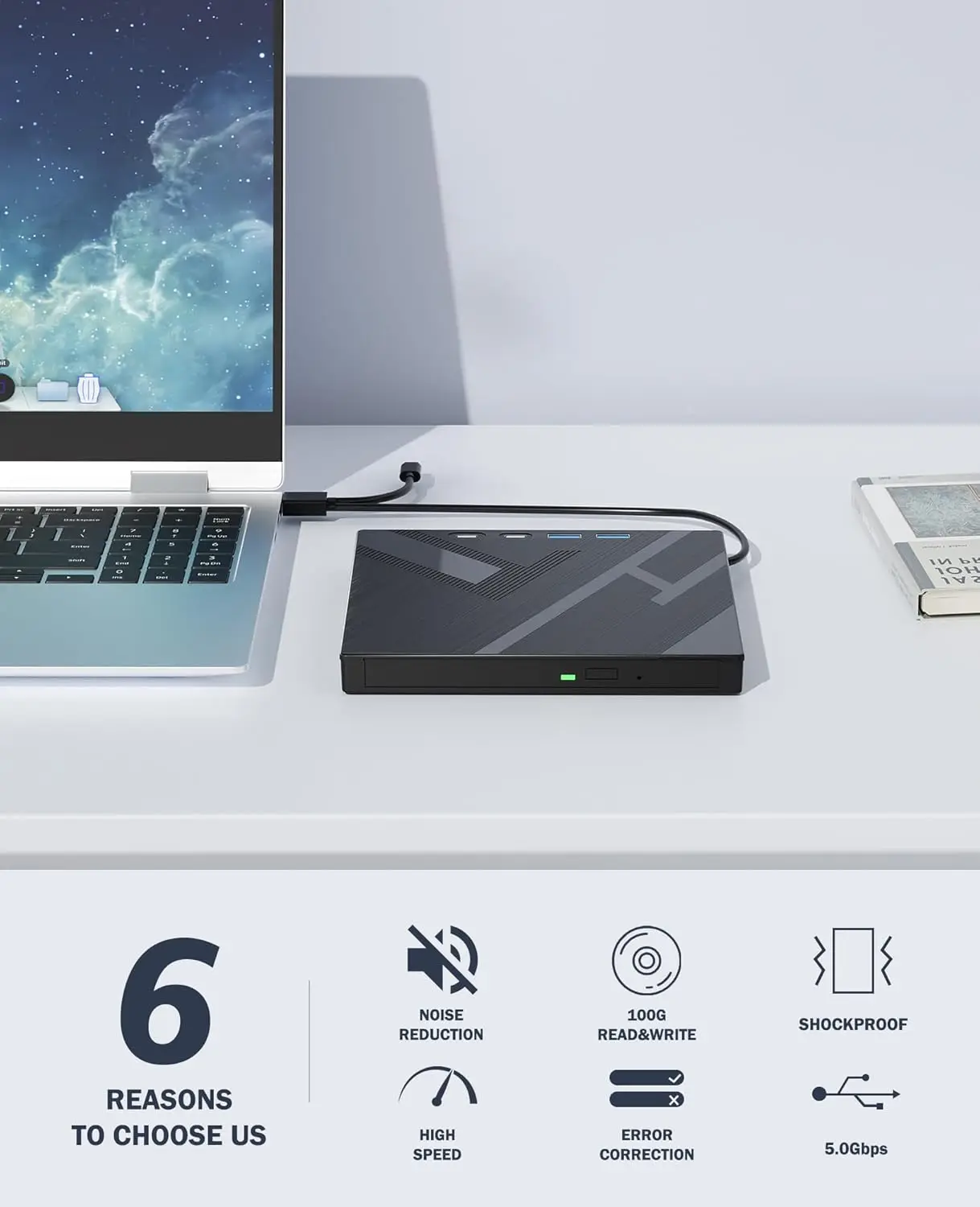 7 in 1 External Bluray Optical Drive for Laptop PC USB 3.0 Type-C BD DVD CD-RW Player Portable Burner with SD/TF Card Slot 2