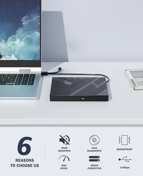 7 in 1 External Bluray Optical Drive for Laptop PC USB 3.0 Type-C BD DVD CD-RW Player Portable Burner with SD/TF Card Slot 2