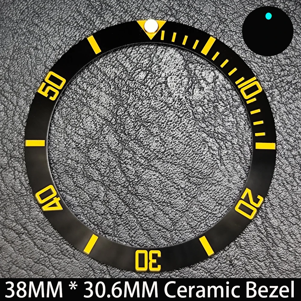 Elegant Blue Luminous Bezel GMT and Diving Watch Insert, Sloping 38mm x 30.6mm Ceramic/Aluminum