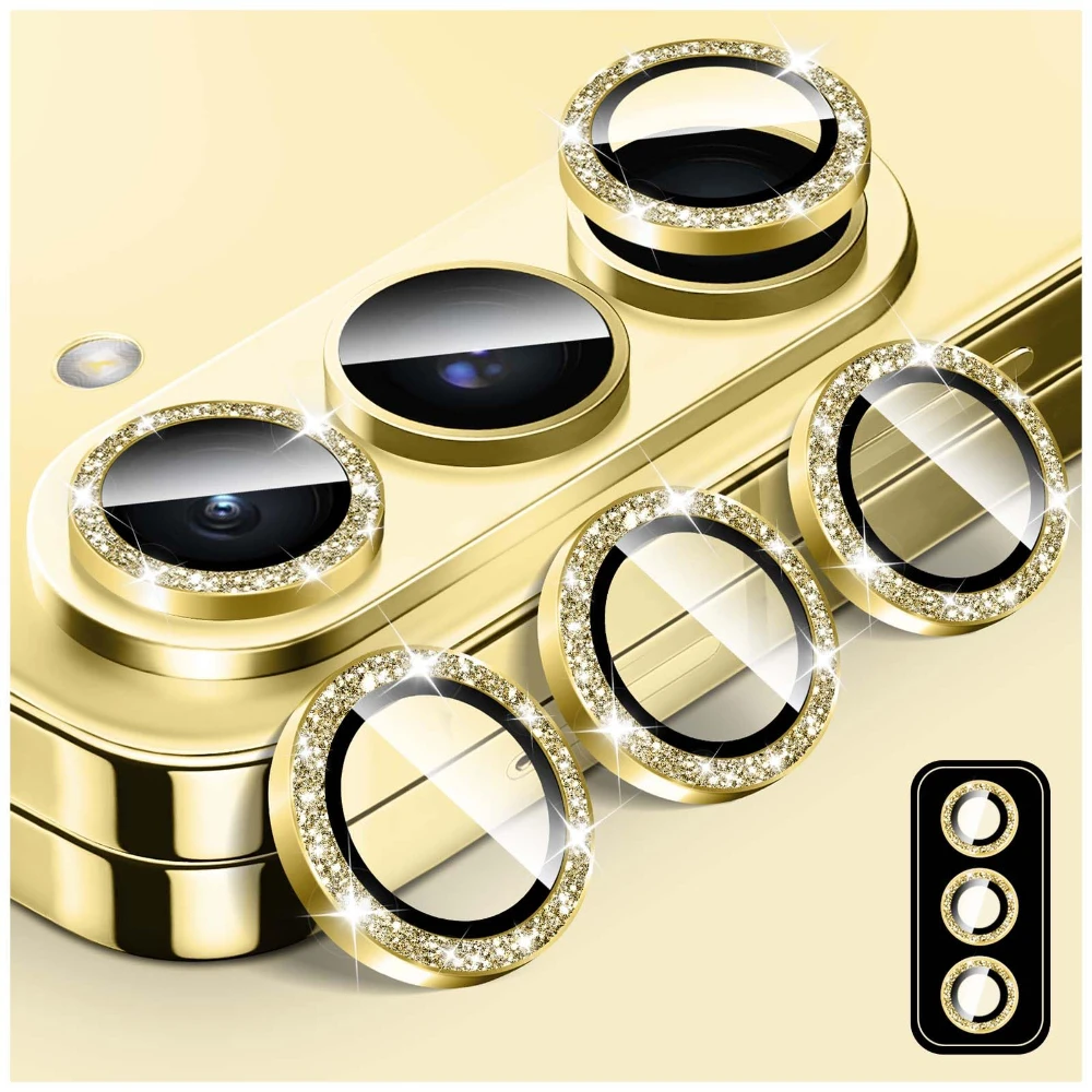 Luxury Glitter Camera Protectors with Metal Lens and Tempered Glass
