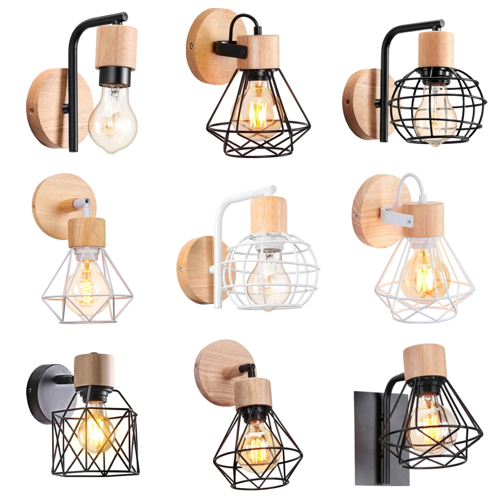 

Loft American Iron Lampshade Wall Lamps Vintage Industrial Cage Guard Sconce Loft Bedside Light Fixtures Modern Indoor Lighting