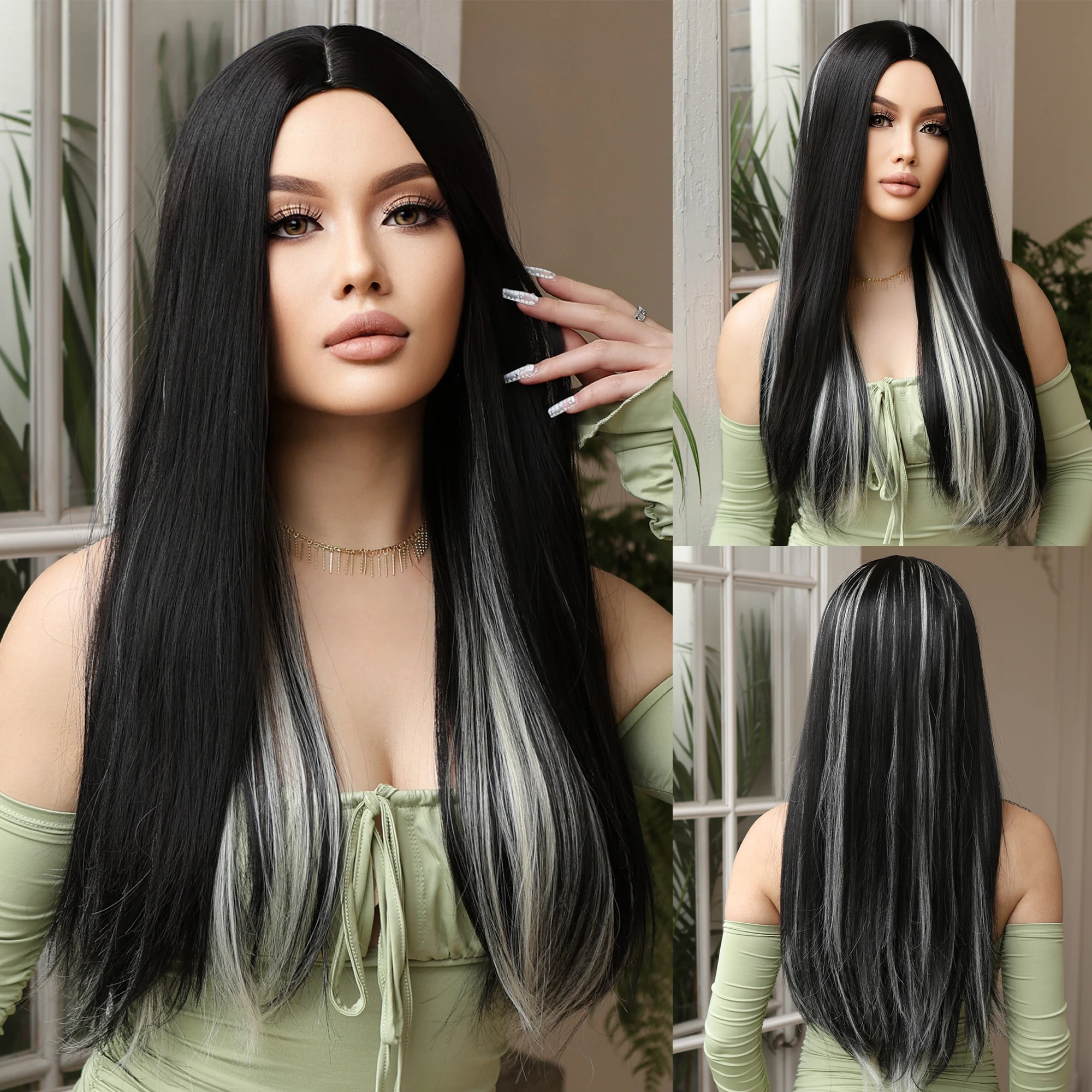 

Длинные прямые синтетические парики, коричневые, черные, смешанные, белые, выделяющие волосы, парики для черных женщин, термостойкие, для косплея, Искусственные парики