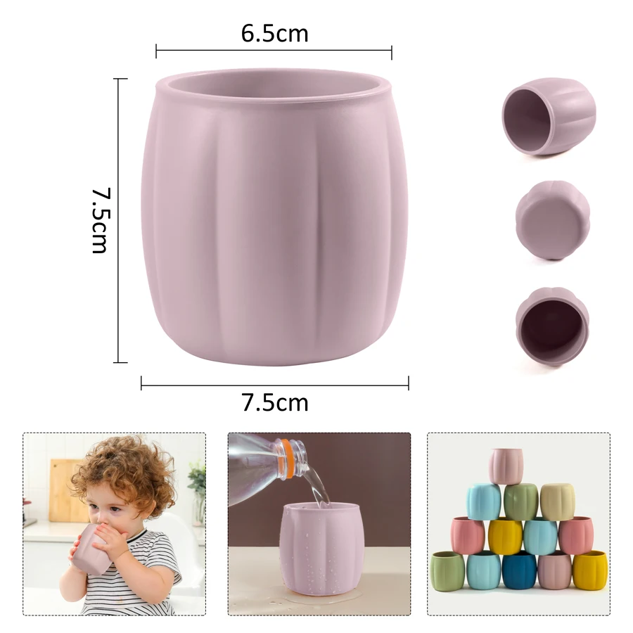 1PC Silicone Baby Cups Cartoon Pumpkin Water Bottle Drinking Sets For Baby Portable Kids Cup Liquid Storage For Children 6