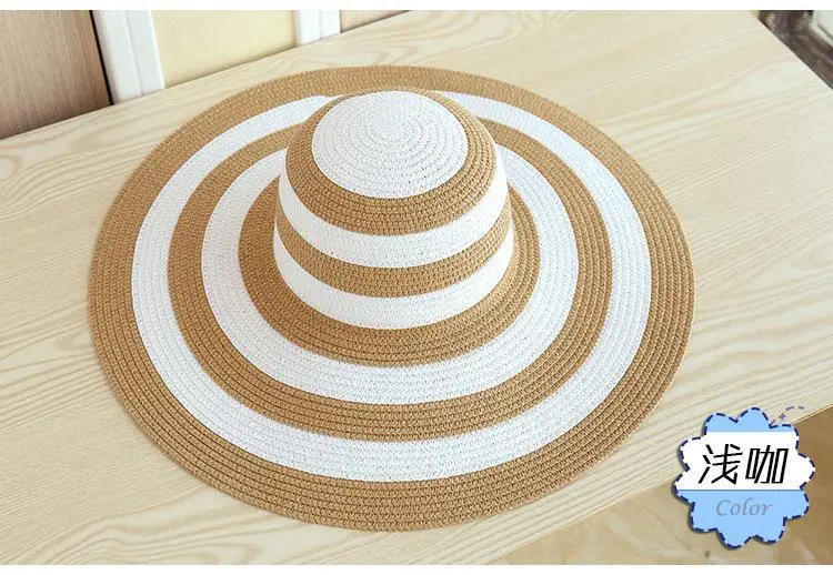 Hot Women's Casual Straw Hats Girls Outdoor Striped Patchwork Paper Sun hats New Summer Adult Flap Large Brim Beach Cap Gorras