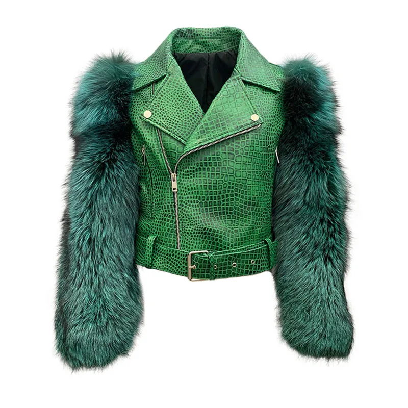 

Lady Fashion Real Leather Jacket Women 2023 New Style Sheep Leather Coat With Fox Fur Sleeve Outerwear S7862B