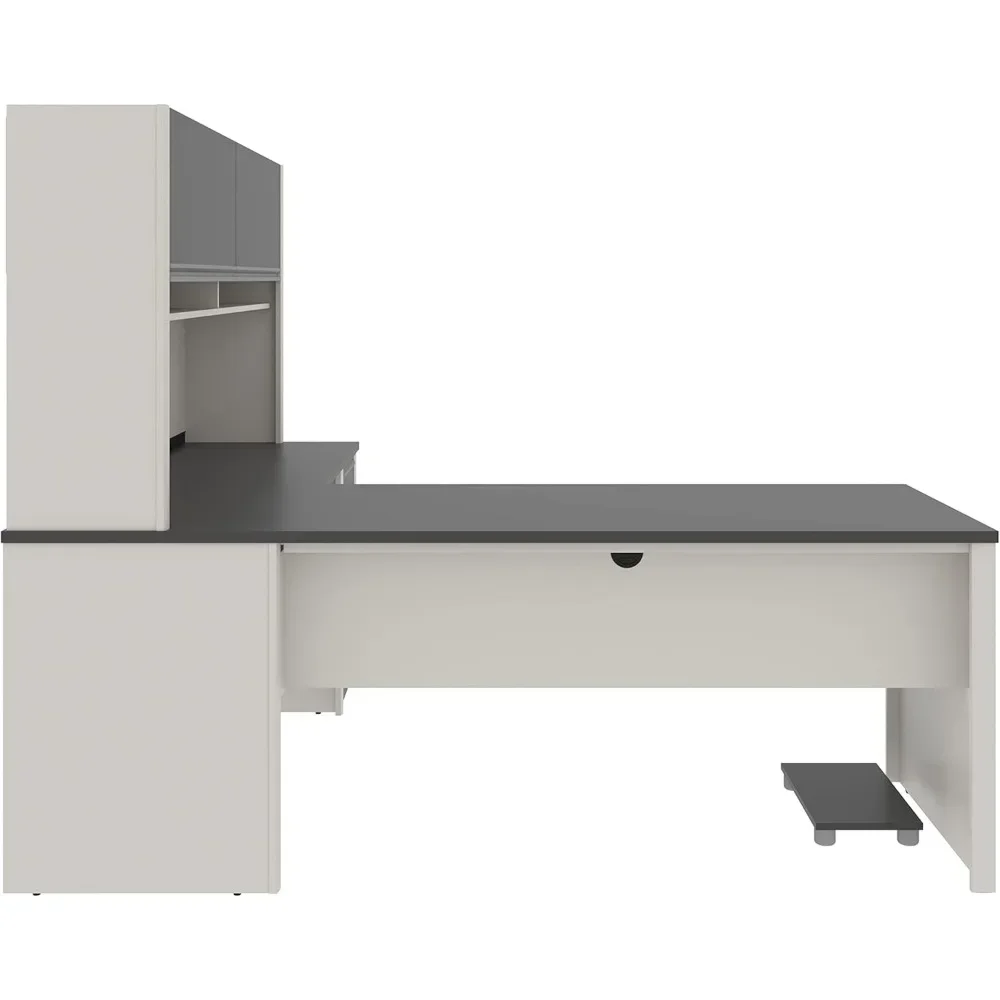 L Shaped Desk with Hutch and Pedestal in Slate and Sandstone, 72W | Large Corner Table for Home Office Workspace or Personal 3