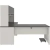 L Shaped Desk with Hutch and Pedestal in Slate and Sandstone, 72W | Large Corner Table for Home Office Workspace or Personal 3