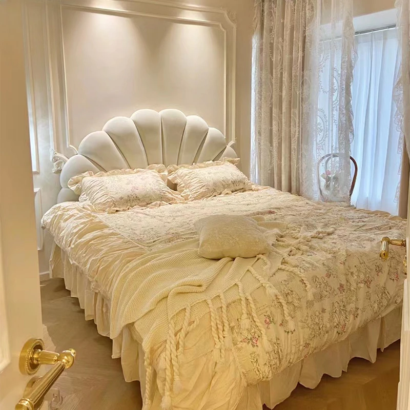 High End European Double Bed Designer White Glamorous Girls Bedroom Twin Bed King Size Camas Matrimonial Furniture For Bedroom