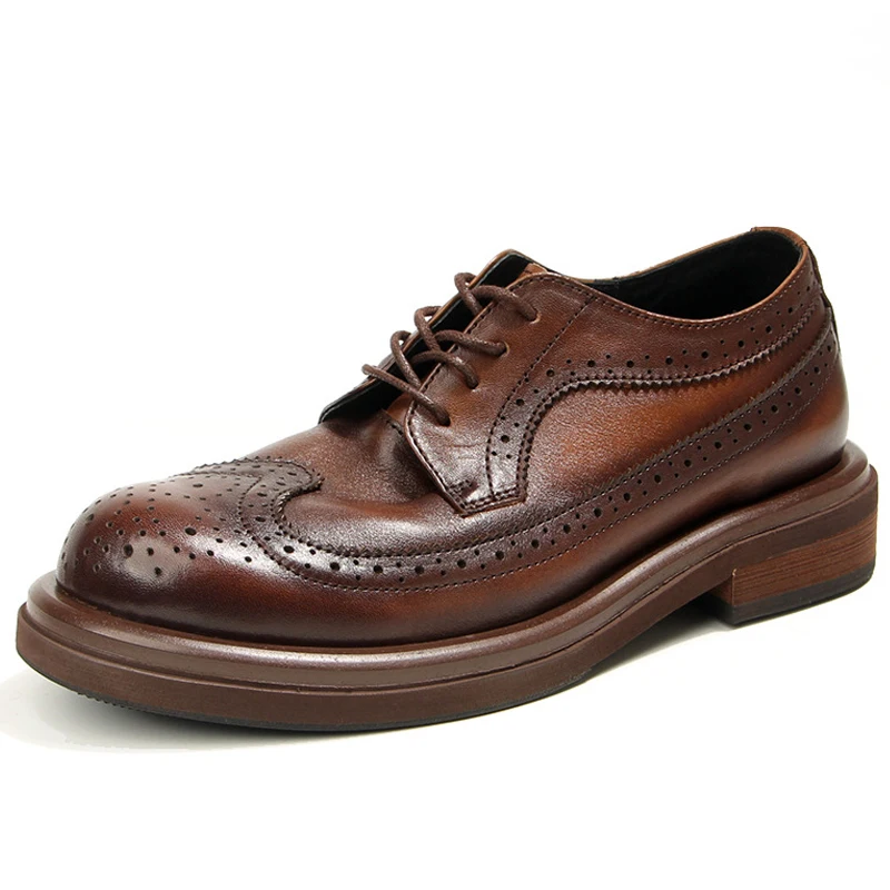 Genuine Leather Men's Block shoes Mens Business Shoes Luxury Handmade Comfortable Man Casual Shoes Retro Men Leather