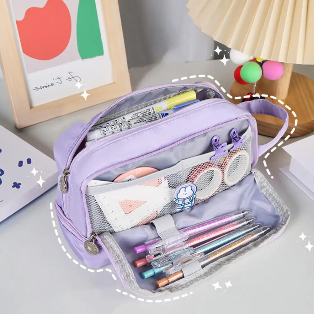 

Pencil Case Double Layers Capacity Waterproof Canvas Pencil Case for School Makeup Storage Classification Stationery Bag