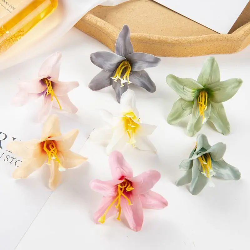 10/20PCS 인공 꽃 실크 백합 웨딩 축제 파티 정원 홈 룸 꽃병 테이블 장식 화환 스크랩북 Diy 선물 상자