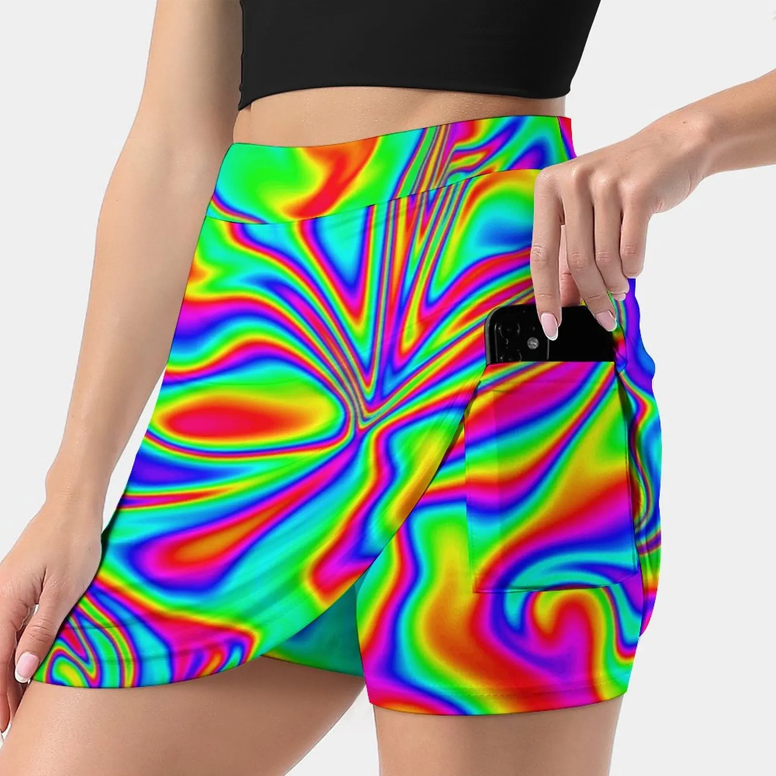 

Psychedelic Rainbow Marbleized Pattern Women's skirt Y2K Summer Clothes 2022 Kpop Style Trouser Skirt With Pocket Rainbow