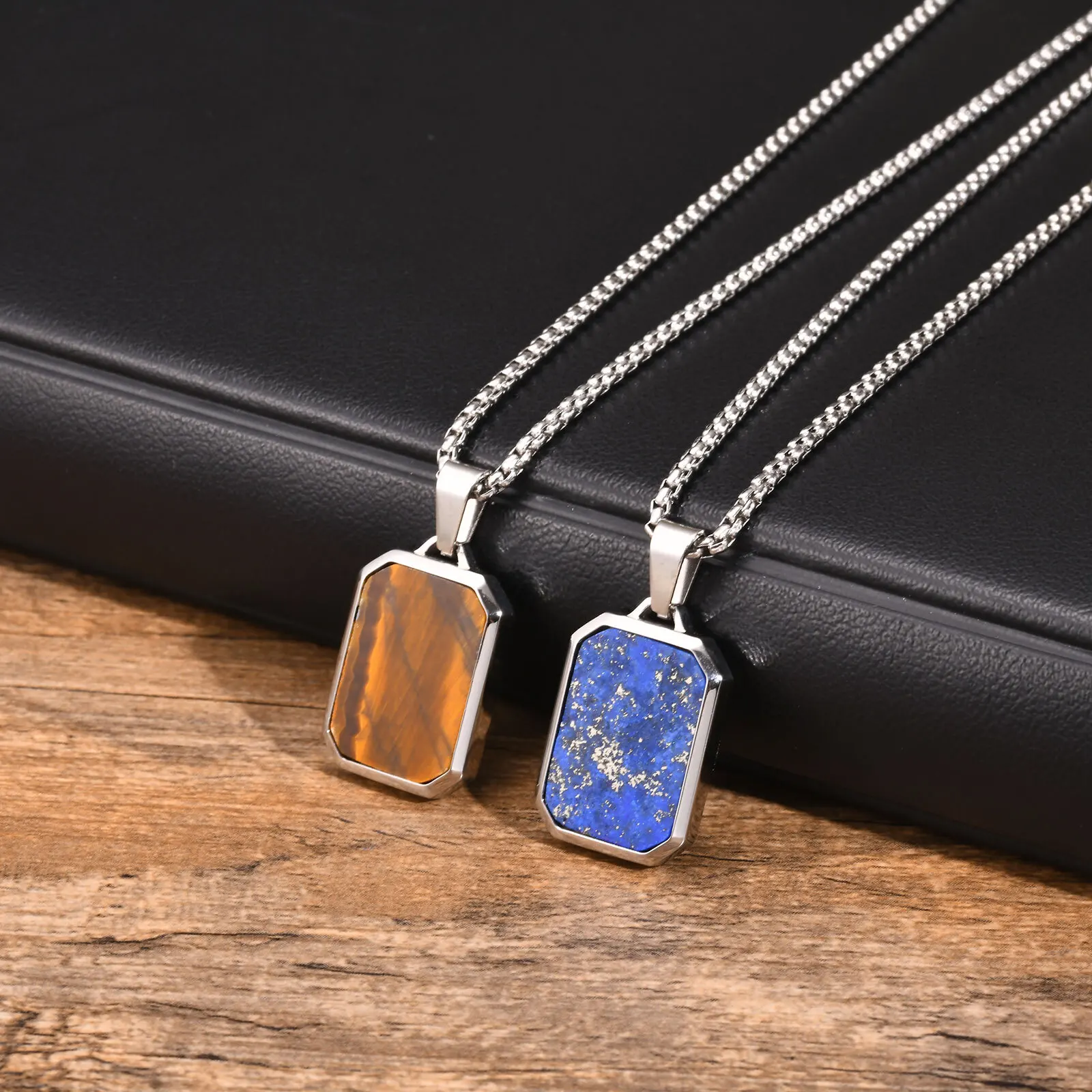 Stylish Geometric Square Necklaces for Men Boys,Blue Enamel