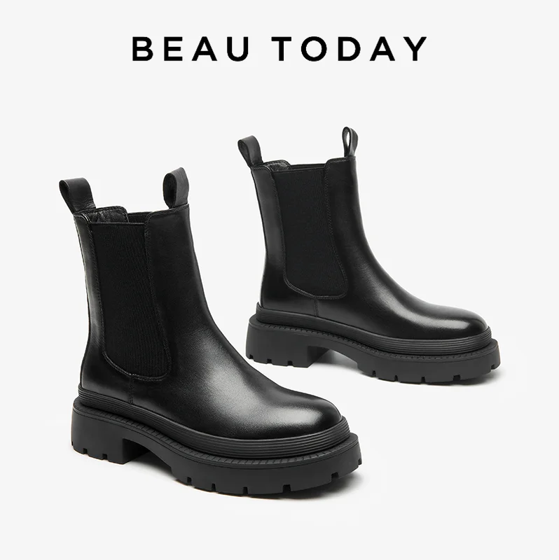 

BEAUTODAY/теплые ботинки; Женская обувь из натуральной коровьей кожи с коротким плюшем без шнуровки; Однотонная зимняя женская обувь с круглым носком; Модель 2023 года; Ручная работа; 03A58