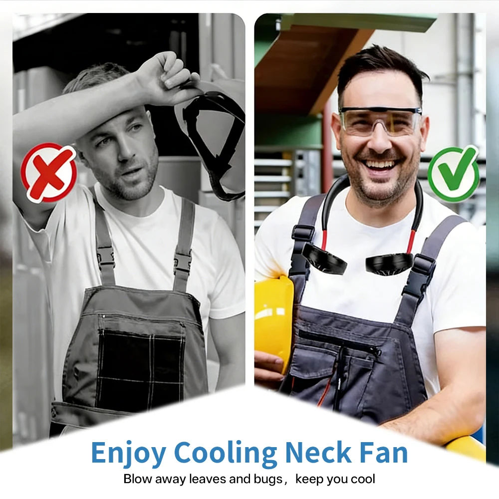 USB Portable Fan Cold Fan Hands Free Neck Fan Hanging Rechargeable Mini Sports Fan 3-Speed Adjustable Neck Dual Fan Home Outdoor 5