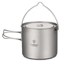 TOMSHOO Titanium Pot 750ml/900ml/1100ml/1600ml/2000ml/2800ml Ultralight Hanging Pot with Lid and Foldable Handle Outdoor Camping 1