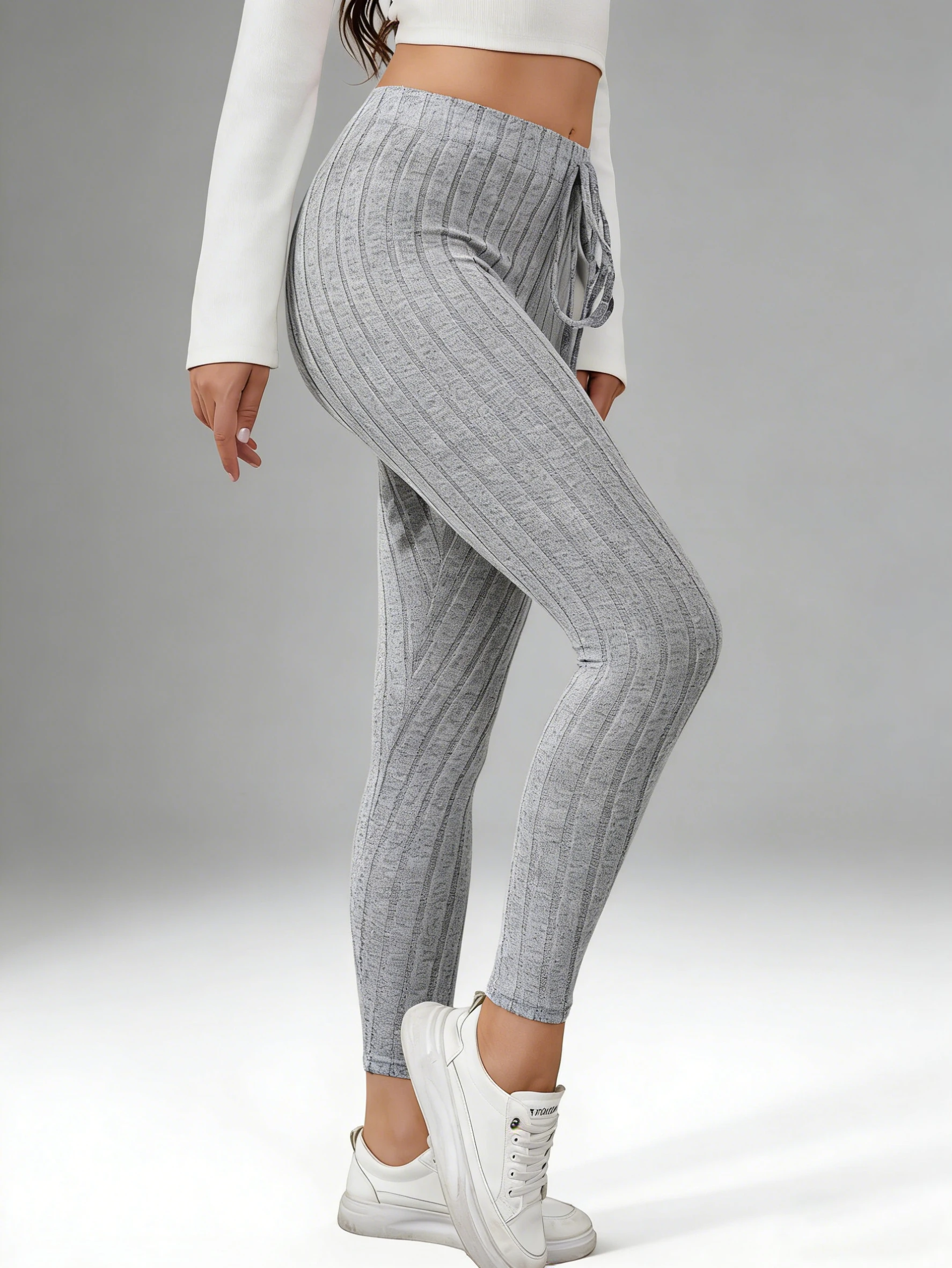 Women's spring Casual Every Day Stretchy Leggings Solid Color Sports pants with Elastic Waist Comfortable Stylish Casual Wear 2