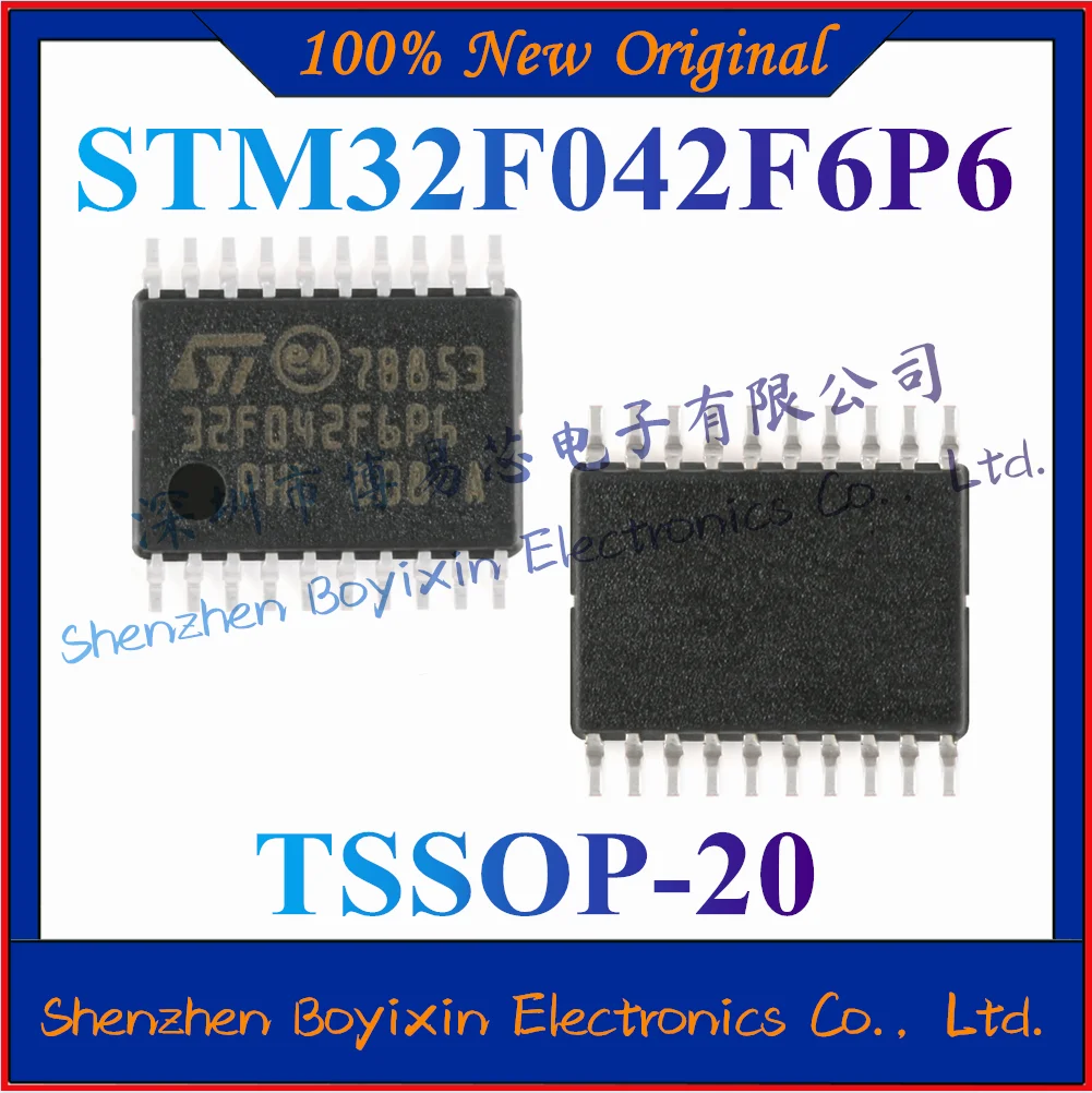 

NEW STM32F042F6P6 Original and genuine ARM Cortex-M0 32-bit microcontroller chip. Package TSSOP-20