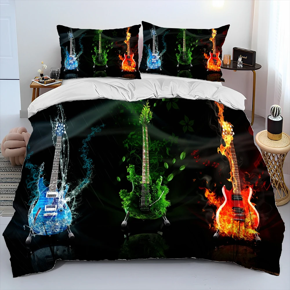 

3D Classical Guitar Electric Guitar Comforter Bedding Set,Duvet Cover Bed Set Quilt Cover Pillowcase,King Queen Size Bedding Set