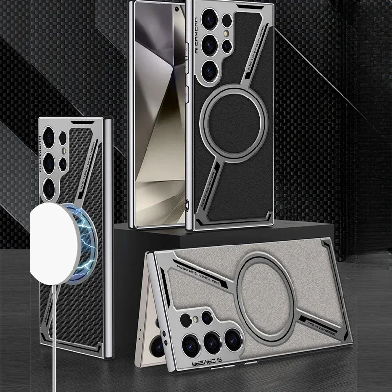 Electroplated Leather Magnetic Wireless Charging Phone Case - Ultra Protective Back Cover