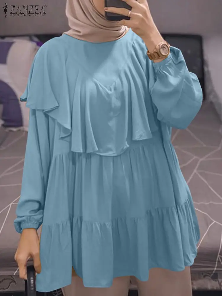 

Eid Mubarek мусульманская блузка Abaya женские осенние Топы с длинным рукавом Isam одежда ZANZEA Повседневная Свободная рабочая рубашка турецкий кафтан