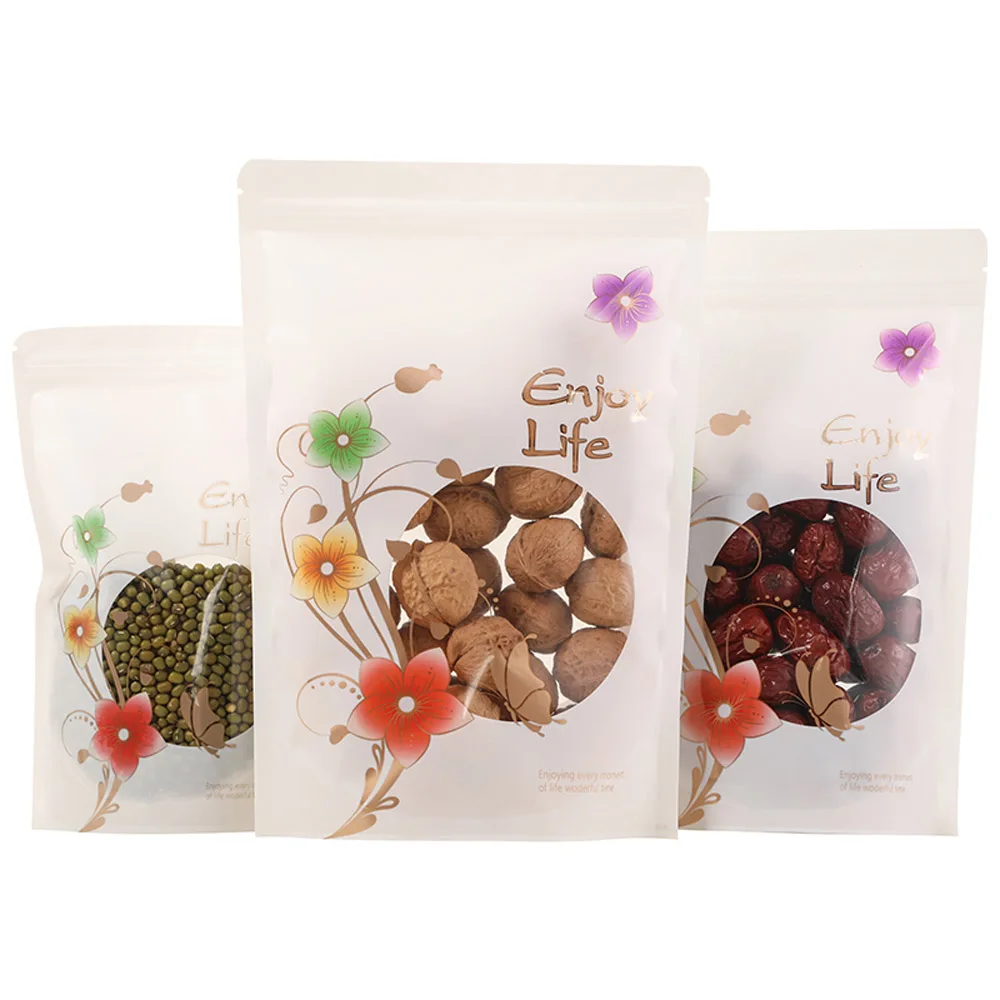 

100pcs Resealable White Stand Zip Lock Bags with Print - Colors Flower Printed Zipper Self Sealing Plastic Pouches Candy Package