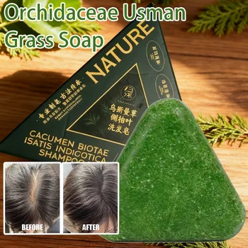 Usman Grass & Platycladus Shampoo Bar per la crescita dei capelli Sapone a base di erbe naturali per la perdita dei capelli Controlla l'olio Rafforza le radici Shampoo