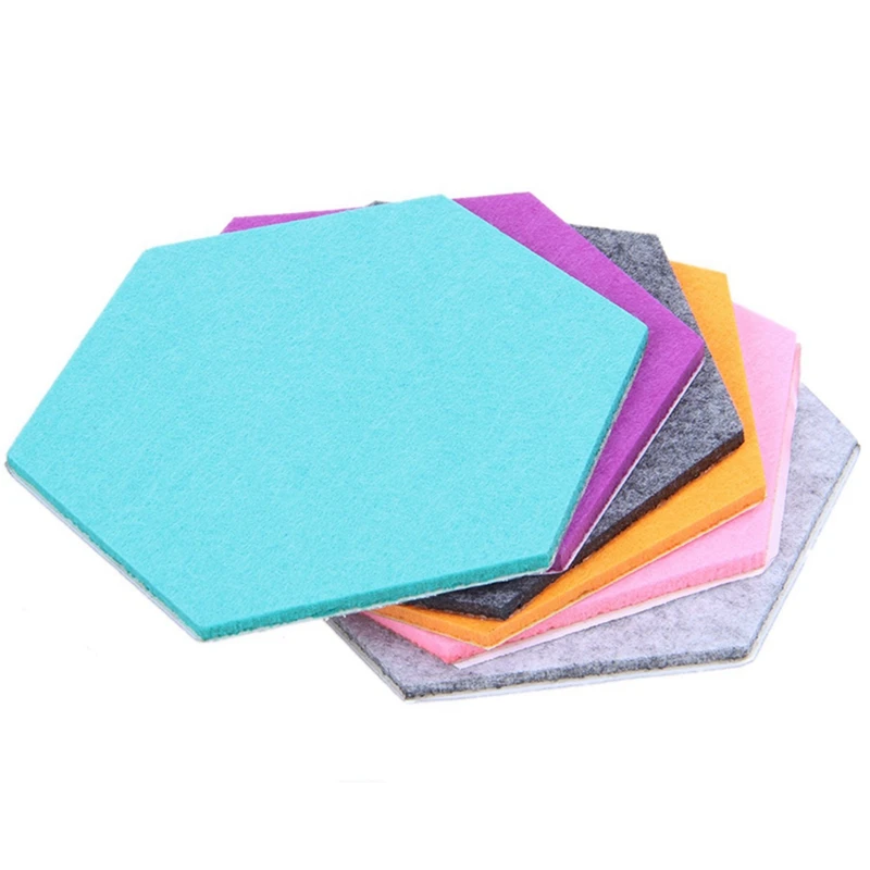 12X Hexagon Felt Pin Board Self Adhesive Bulletin Memo Photo Cork Boards Colorful Tiles With 12 Pushpins images - 6