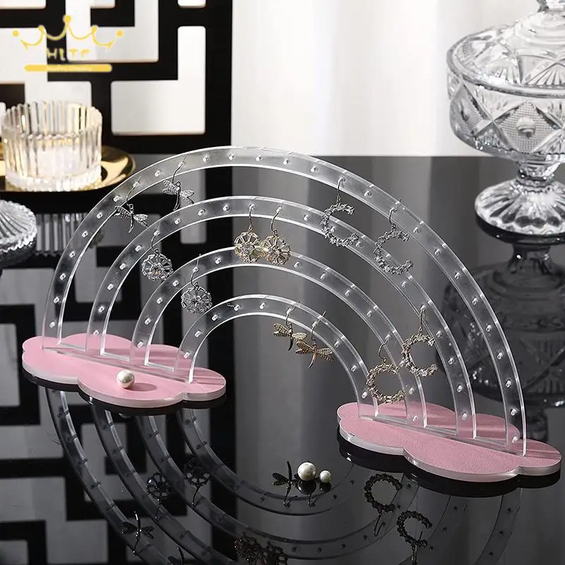 Acrylic Earring Jewelry Rack Rainbow Cloud Shaped Ear Stud Display Organizer Transparent Semi Circular Jewelry Storage
