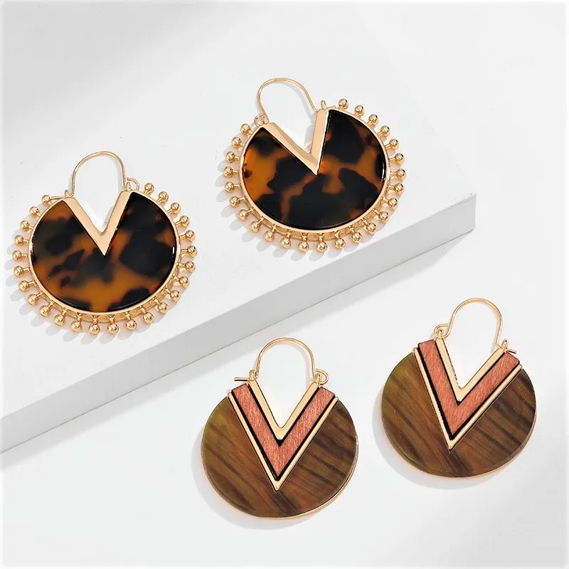 

New Autumn And Winter Acrylic Leopard Print Earrings For Women Round Eardrop Luxury Wedding V Dangle Earrings Jewelry Gifts